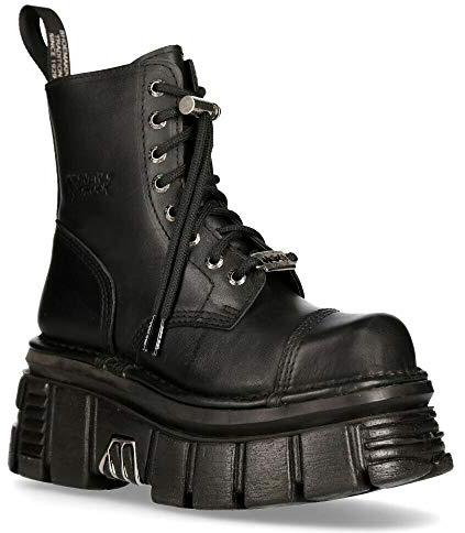 Botas Unisex New Rock M-NEWMILI083-S21 de Cuero Negro de Motociclista Gótico Punk Zapatos Metalizados de Combate Estilo Militar 7