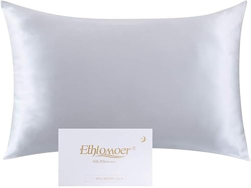 Ethlomoer Kissenbezug aus natürlicher Reiner Seide für Haar und Haut, beidseitig 19 Momme, 600 Fadenzahl, Design mit verstecktem Reißverschluss, 1 Stück 80x80cm Hellgrau