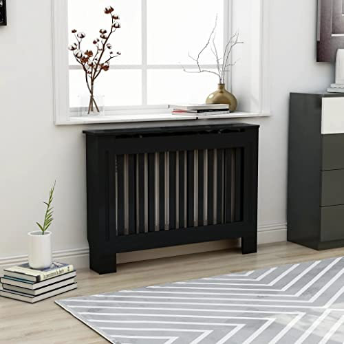 WIFESE HeizköRperverkleidung 112x19x81.5 cm Schwarz HeizköRperabdeckung Holzgitter HeizköRperverkleidung RippenheizköRper Lamellenwand Holzverkleidung Wand Schließfächer