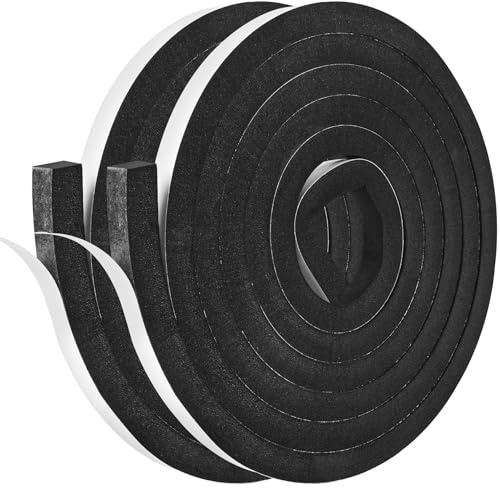 2 Rolls Self Adhesive Foam Tape Weatherstrip 13mm(W) x13mm(T) x2.6m (L) High Density Foam Insulation Strips Seal Weather Stripping with Strong Adhesive for Door and Window Soundproofing