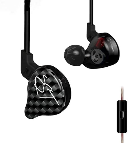 KINBOOFI KZ ZST Hybrid Dual Controller, färgbalanserad, HiFi-hörlurar och bas (svart, med mikrofon)