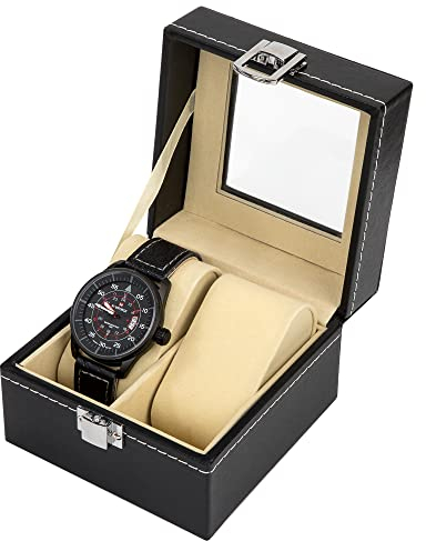 MengH-SHOP Caja de Relojes para 2 Relojes Estuche de Relojes de Cuero PU Relojero con Tapa de Cristal y Alfombrilla Extraíble para Guardar Relojes y Joyas