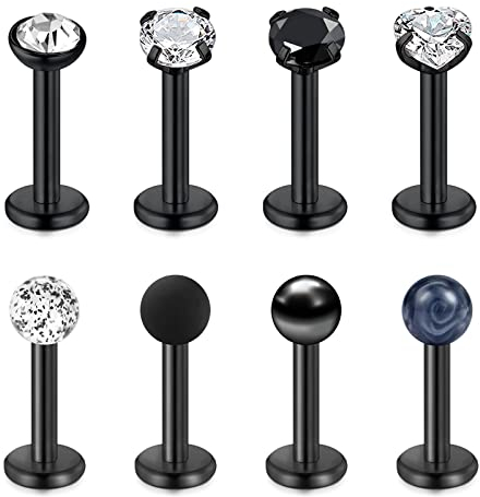 LAURITAMI 18stk Lippenpiercing Labret Stecker Chirurgenstahl 16G Piercing Conch Cartilage Tragus Helix Ohrring 8mm