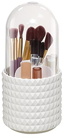 SYULCR Makeup Organizer Drehbarer, Schmink Organizer, Organizer Schminke mit Deckel, Pinselhalter Rotierendes, Kosmetik Aufbewahr für Make-up, Lippenstift, Pinsel und Beauty Kosmetik (Weiss)