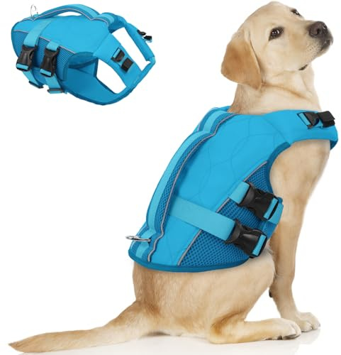 ASENKU Schwimmweste Hund Mittel Groß L,Verstellbar & Ripstop Hundeschwimmweste,Rettungsweste für Hunde mit Griff und Reflektierend, Hunde Schwimmweste für Dackel,Französische Bulldogge, Labrador