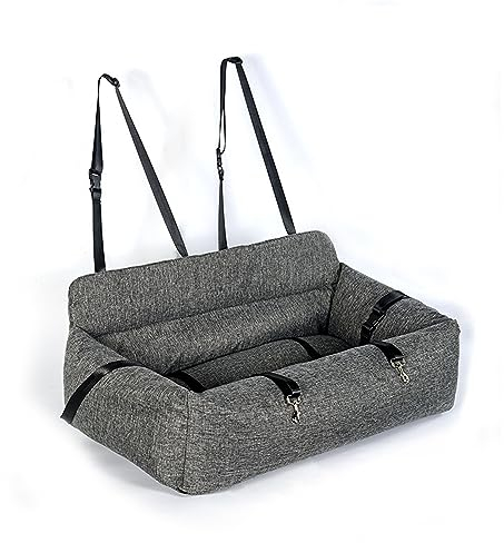 PJDDP Hunde-Autositz für große Hunde, Autositz für 2 kleine Hunde, waschbarer Hunde-Autositz, Reisebett-Hundesitz, Reise-Welpentransporter, bequem und sicher,Grau