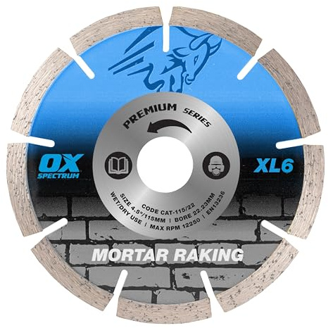OX Trade XL Mortar Raking Diamond Blade 115x22mm, 6mm Segment | Rakes Out Old Mortar for Repointing – 6mm Segment, Wet & Dry, Fits Angle Grinders for Brickwork & Masonry Use