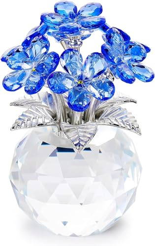 Qianwei Blaue Vergissmeinnicht Kristallblumen – Beileidsglasblumen, Sammelfiguren, Dekoration, Briefbeschwerer, Ornament, Heimbüro, Tischdekoration, Schreibtisch-Dekorationen