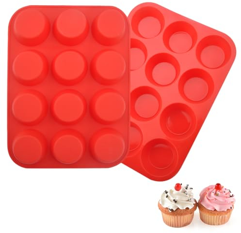 APOMOONS Bandeja para magdalenas de silicona para 12 magdalenas, 2 unidades, inodora, sin BPA, acero al carbono, para hornear, apta para lavavajillas, molde para muffins, ideal para la fabricación de