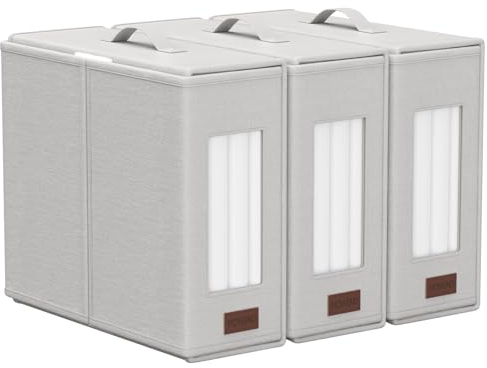 Mowend Aufbewahrungstasche für Bettwäsche, Bettbezug, faltbarer Bettlaken-Organizer für King- und Queen-Size-Betten mit klarem Fenster und verbessertem Griff, Tragkraft 5 kg, 3er-Pack (weiß)