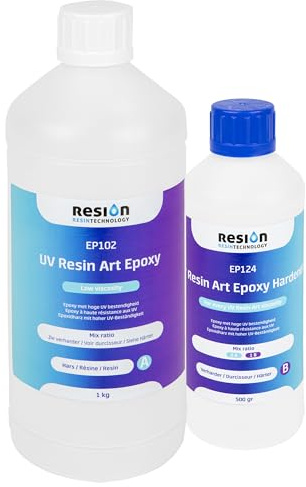 Resina epoxi con endurecedor para resina, relación 2:1, baja viscosidad, transparente, 1,5 kg, resina, transparente, sin disolventes, inodoro, set para principiantes