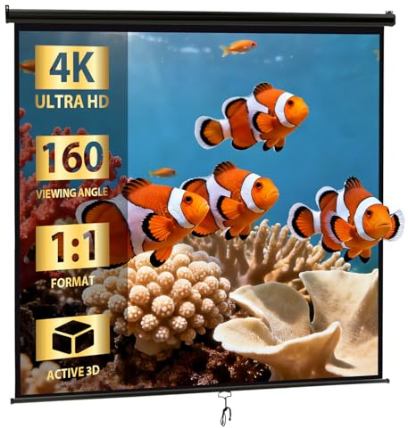 SUPER DEAL 120'' Projector Screen Projection Screen Manual Pull Down HD Screen 1:1 Format for Home Cinema Theater Presentation Education Outdoor Indoor Public Display, Black