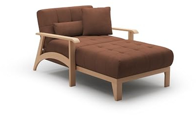 Cavadore Longchair Billan / Freistehende Recamiere im skandinavischen Design mit Bett und massivem Holzgestell in Buche / 109 x 88 x 185 / Mehrfarbiger Strukturstoff, Rot-Braun
