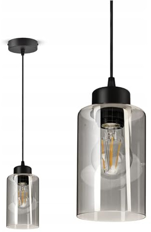 FKL DESIGN Home Deco Hängelampe Hängeleuchte Schwarz 1-flammig E27 Glas Lampenshirm Lampe aus Serie N535 (DRH1)