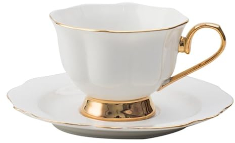 RaamKa Espressotassen Handbemaltes Teetassen- und Untertassen-Set mit goldenem Griff und Löffel. Einfache Kaffeetassen mit Goldrand. Luxuriöse konzentrierte Tasse aus Porzellan Espresso Tassen