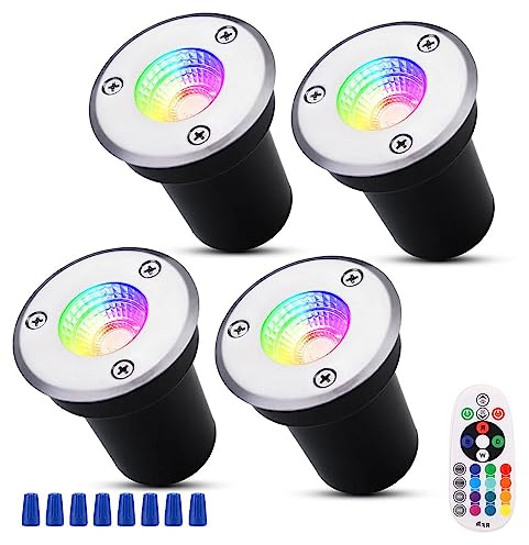 UNbit 4PCS Ground LED Landscape Lights - Outdoor Buried Lights, 3W Outdoor RGB LED Ground Recessed Spotlight, 12V-24V Ground Spot Lights, IP67 Garden Recessed Floor Lamp Spotlights