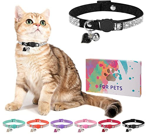 DILLYBUD Rhinestone Cat Collar Breakaway, Bling Sparkly Diamond, Black
