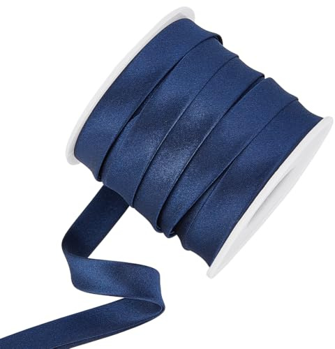 BENECREAT Cinta sesgada de satén de 12,5 m, 12,5 m, doble pliegue de satén, cinta sesgada para decoración Cheongsam, costura de ropa, color azul prusiano