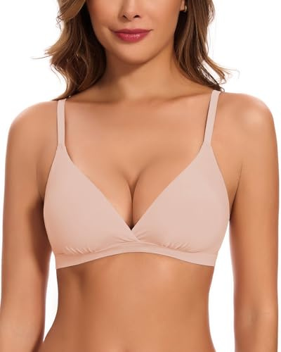 WOWENY Sujetador Triangular para Mujer, Sexy, sin Aros, con Relleno y sin Costuras, Tipo Camiseta, Bustier Suave, Cuello en V y Extensor