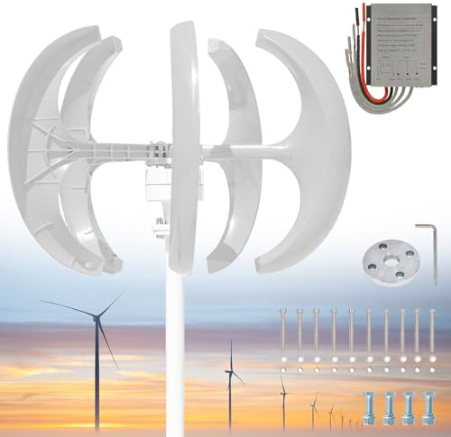 Aerogenerador de 13000 W, 12 V, 24 V, 48 V, 72 V, 110 V y 220 V, generador vertical de 5 aspas, generador de imán permanente de CA trifásico, kit de turbina eólica con controlador,24V-White