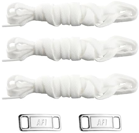 Tabanzhe 3 pares de cordones planos blancos con 6 piezas AF1 Airforce One Lace Tag Cordones de metal para zapatos deportivos de repuesto para zapatos deportivos Cordones de zapatos deportivos con