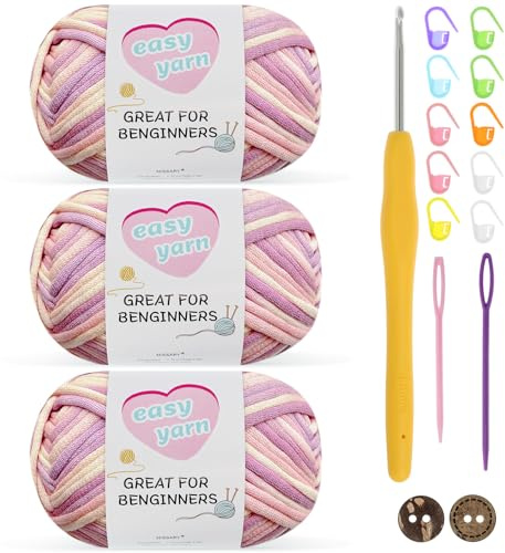 Nissary Chunky virkat garn 3-pack 50 g – bomullsgarn för nybörjare med 3,5 mm krok – tjock ull Amigurumi startkit