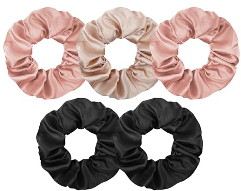 LOPHE Scrunchies Elásticas, 5 Colores Coleteros de Satén, Gomas para el Pelo, Lazos para el Cabello Cuerdas para Mujeres Niñas, Bandas para el Cabello, Cuerdas Suaves Y Durables (Versión Satinada)