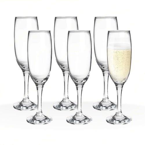 Sicignano | Calice Flute Emperador 21.5 cl, Set 6 Pezzi, Vetro Trasparente, Altezza 21 cm, Lavabili in Lavastoviglie
