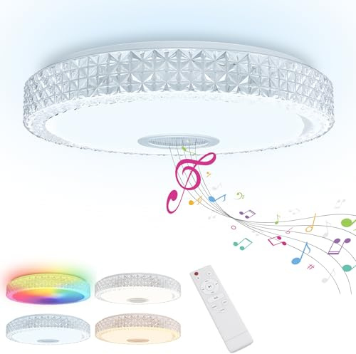 UISEBRT 60W Dimmbar LED Deckenleuchte mit APP-Steuerung, Bluetooth Lautsprecher und Fernbedienung, 220V LED Deckenlampe, Farbwechsel 2800-6500K, für Schlafzimmer, Kinderzimmer, Wohnzimmer