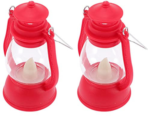 Happyyami Linterna De Vela Para Acampar Led Vintage Roja, Lámpara Decorativa Portátil De Mesa, 2 Unidades, Luz Electrónica Segura Para Decoración Interior y Exterior, Uso Camping y Hogar
