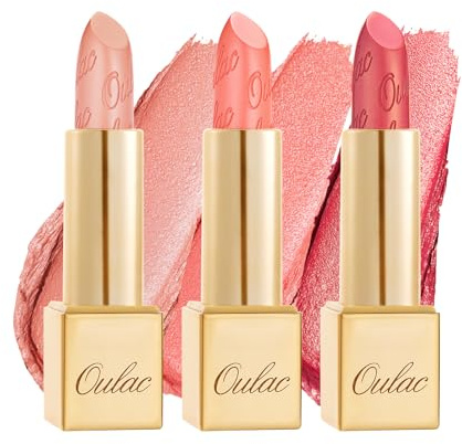 OULAC Set de Pintalabios Coral Brillo Metálico, Brillo 3D de Larga Duración, Barras de Labios de Alta Pigmentación y Cobertura Total, Fórmula Cremosa e Hidratante, Vegan 3PCS