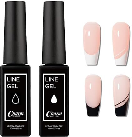 Gel Liner Nail Art Polish Set - 2pcs,10ml Black & White Gel Nail Polish - Classic French Tip UV Liner Paint With Thin Brush - French Manicure Nail Art Varnish For Women DIY