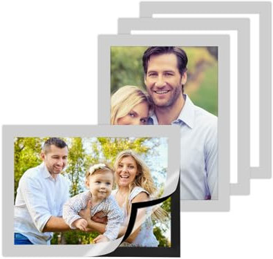 JINTANG A5 Magnetic Picture Frames 6x8in, 4 PCS Self-Stick Magnetic Sign Holder, a5 Magnetic Photo Frame for Adults Kids Photos,Paintings,Notice,Picture Display Clip,Home Wall Office Decor(Clear Look)