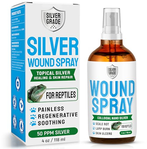 Reptile Wound Care Spray with Silver – for Wounds, Cuts, Scale Rot, Burns, Sores, Irritation, Abnormal Shedding – Topical Spray for Lizards, Bearded Dragons, Iguanas, Snakes, Geckos & Turtles – 4 Oz