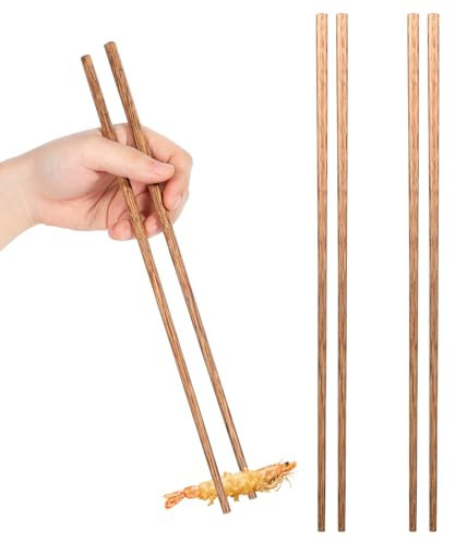 2 Pairs Natural Wooden Kitchen Chopsticks, 12.6 Inch Extra Long Cooking Chopsticks, Reusable for Sushi, Noodle, Rice, Ramen (Wood Color)