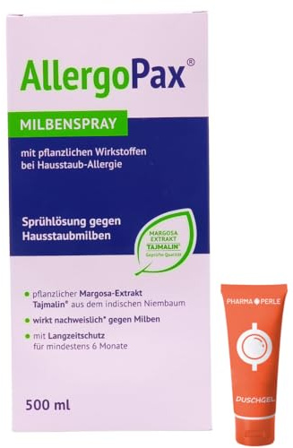 AllergoPax Milbenspray 1x 500 ml I Sprühlösung gegen Hausstaubmilben I mit pflanzlichen Wirkstoffen bei Hausstaub-Allergie I Für Matratzen und Textilien I Spar-Set plus Pharma Perle give-away