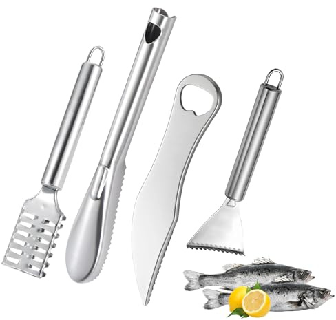 4 PCS Fish Scaler, Stainless Steel Fish Scale Remover, Fish Descaler Tool with Serrated Blade Design, Ideal for Home, Kitchen, Seafood Markets, and Professional Use