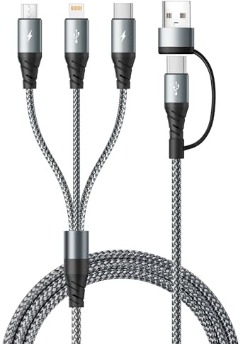 Miger 5 in 1 Multi Ladekabel,USB A/C Multi USB Kabel mit Datenübertragung | [3.0A 1.2M] USB Ladekabel Mehrfach,USB C auf Lightning Kabel mit Type C/Lightning/Micro/für iPhone,Android,Galaxy,Tablet