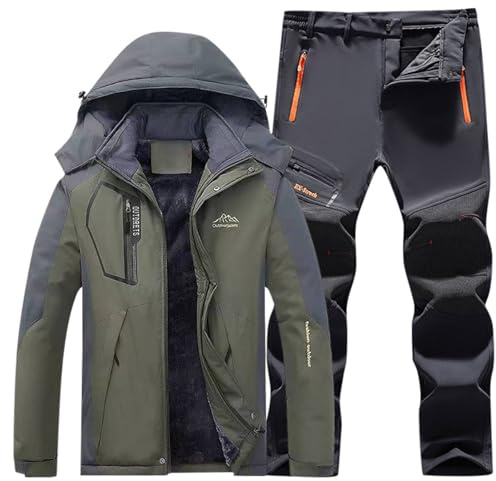 Traje de lluvia de motocicleta para hombre 2 piezas chaqueta y pantalones térmicos gruesos forrados con forro polar y resistente al viento impermeable chaqueta y pantalones ropa de lluvia ropa de