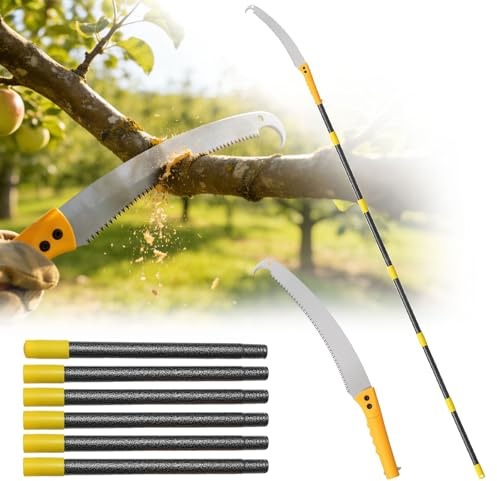 Manual Pole Saw for Tree Trimming, 10.8 FT Long Reach Adjustable Pruning Saw, Reinforced Pole Connection for Stable Cutting from the Ground, Lightweight Sharp Steel Blade Branch Cutter Pruner for Yard