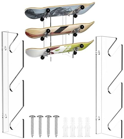 Gramigg 3 Ebenen, transparentes Skateboard-Regal, Snowboard-Aufbewahrung, platzsparend, Wand-Organizer, Innen-Wandhalterung