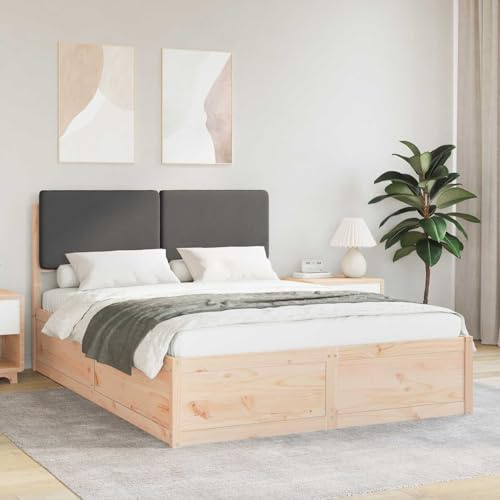 Bucmath Bettgestell mit gepolstertem Kopfteil Dunkelgrau, Massivholz Kiefer, 135 x 190 cm Doppelbett, kein Boxspring, langlebig, einfache Montage