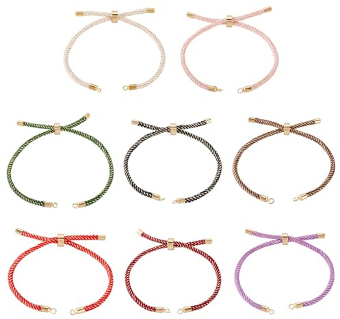 Bestewelry 8 Stück geflochtene runde Kordel-Armbänder aus Polyester mit Legierungs-Fundstücken, verstellbare Perlenschnur, Armbänder, 21 cm, für Glieder-Charm-Armbänder, bunt