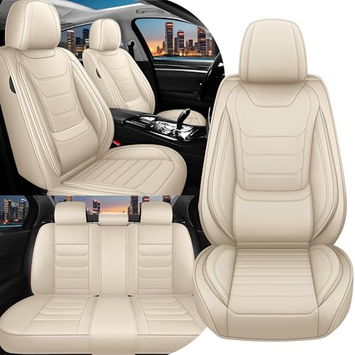 Soliget Für 99% BMW-Modelle sitzbezüge | Autositzbezüge Komplett Set Universal in Premium-Optik | Auto Sitzbezüge Airbag Geeignet | Wasserdicht Sitzbezug Einfach zu montieren (Vollsatz, Beige)