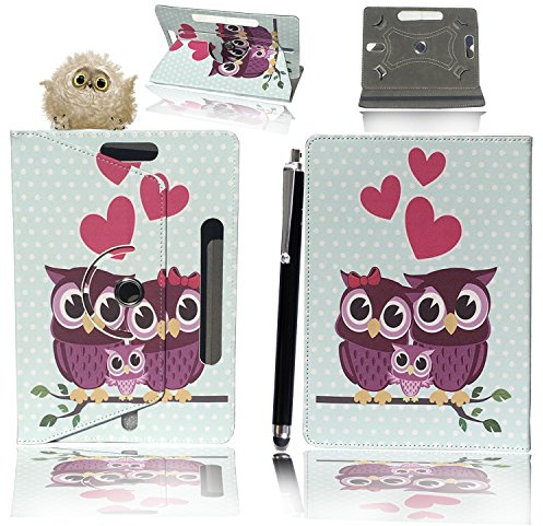 Universal 360° Rotational Colourful Various PU Leather Stand Case Cover Fits All 7 Inch Android Tablets tab devices + Free Stylus Pen (Universal 7'' family owl)