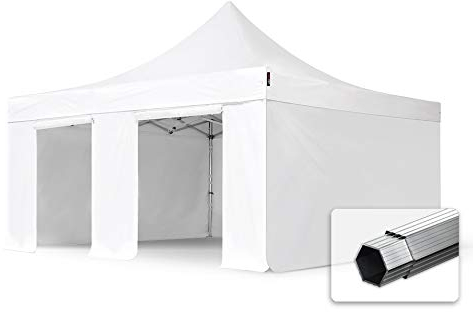 TOOLPORT ALU Pavillon Faltpavillon 5x5m ohne Fenster robust und wasserdicht Professional 50mm Partyzelt weiß schwer entflammbar