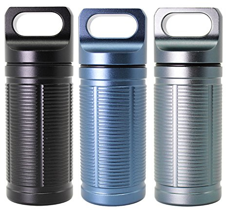 PPFISH Military Grade Air-Tight EDC Accessory Case, Waterproof Pill Fob Capsule/Match Case Battery Holder, Outdoor Survival Storage Container Dry Box (Pack of 3)