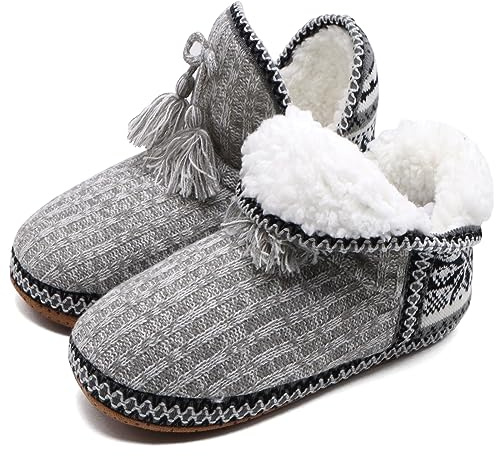 COFACE Lammfell Hausschuhe Damen Hüttenschuhe Winter Warme Plüsch Hausschuhe 35-36 Flauschige Gefüttert Hausstiefel Kuschelige Pantoffeln Hausboots Grau
