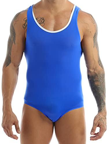 inlzdz Men's Smooth Seamless One Piece Wrestling Singlet Vest Tank Top High Cut Leotard Bodysuit