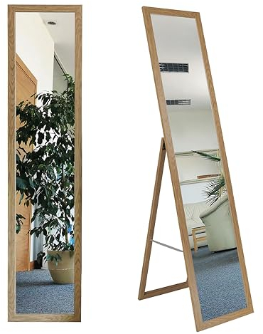 BD ART Stand-Ankleidespiegel Eiche 155,8 x 35,8 cm großer Fußboden Standspiegel Garderobe Zeitloser eleganter MDF Rahmen Eiche Ganzkörperspiegel
